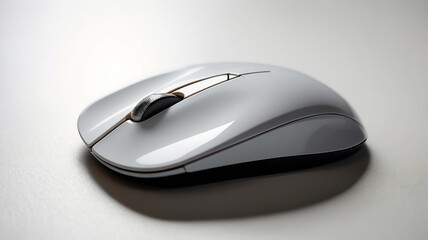 Isolated on white background, white wireless computer mouse, electronic input device for PC