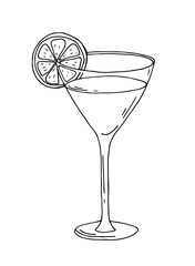Hand drawn sketch of Cocktail drink with lime slice