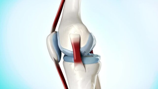 rotating knee joint anatomy on bright background