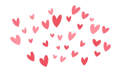 Flying Doodle Hearts Vector Illustration – Pink and Red Love Heart Shapes on Transparent White Background for Valentine’s Day, Wedding, or Greeting Designs