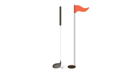 Golf club and flaghole ready for a perfect swing success awaits