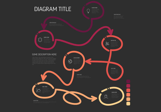 Abstract Flow Diagram with Numbered Steps on Dark Background