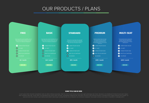 Modern Pricing Table Design Layout with five options
