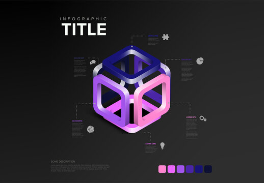 Isometric 3D Cube Infographic Template Design on Dark Background