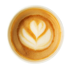 Isolated paper latte cup with heart and flower. Latte art isolated  on transparent background
