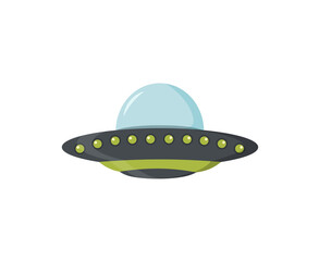 Spacecraft icon in modern style with colourful saucer flight shuttle spaceship cartoon vector transportation cosmic technology object journey satellite image fun flat design


