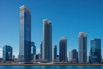Obraz premium Innovative Vacant Highrises in Finance District with Vibrant Blue Backdrop