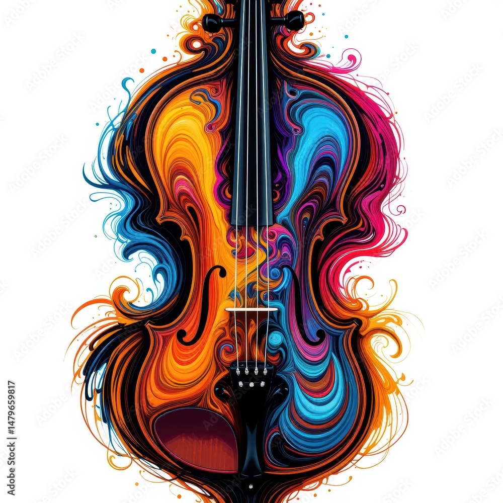 Poster abstract colorful violin: a symphony of swirls and strings
