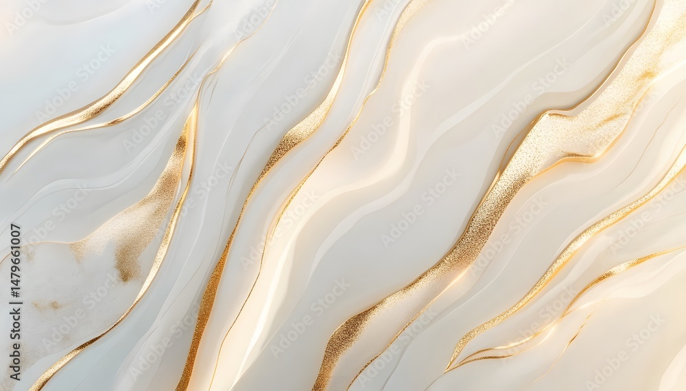 Poster abstract design of flowing white and gold patterns.