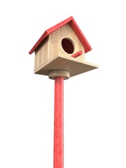 Red wooden birdhouse 3D