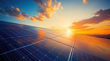 Vast array of solar panels set against a desert landscape.