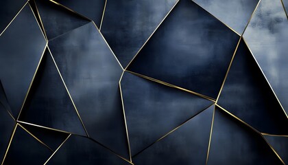 Abstract geometric design with dark blue and gold accents.