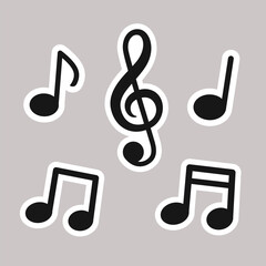 Music notes sticker on isolated background. Vector illustration cartoon flat style. © ina9