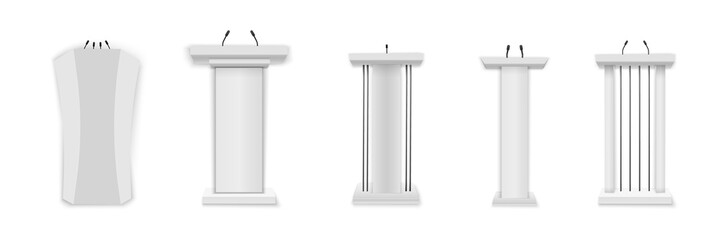 Pedestal platform for exhibit display award or product presentation with geometric shape white background realistic 3D model cube cylinder column in showroom scene performance or fashion expo

