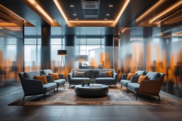 Mysterious Blurred Business Lounge A Dynamic Setting for Contemporary Corporate Spaces