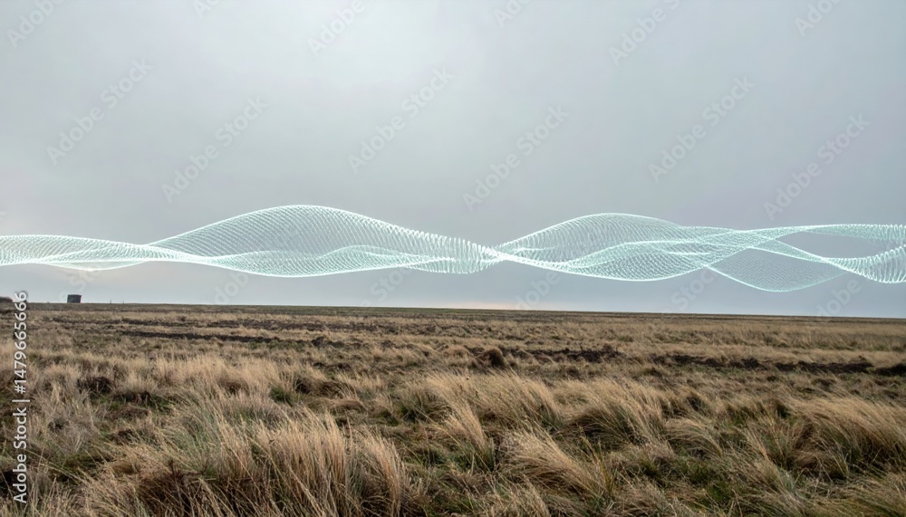 Poster sound waves in open landscape nature scene tranquil environment minimalist viewpoint visual art conc