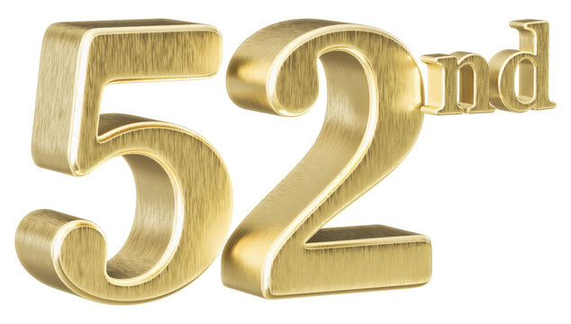 52nd Anniversary Golden Number 3D Illustration