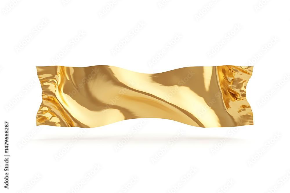 Poster abstract gold fabric flowing, creating a sense of movement and luxury. isolated against a bright bac