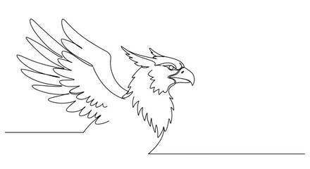Line drawing of a mythical griffin with wings extended  