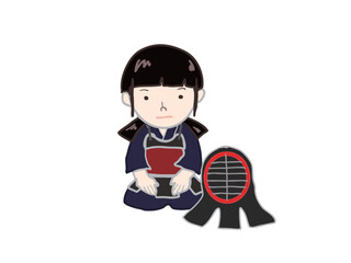 Illustration of a girl practicing kendo sitting upright and taking a break