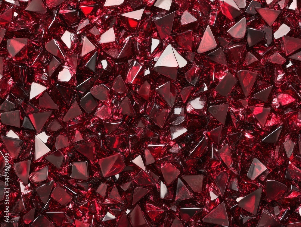 Poster ruby red glass shards close up overhead view abstract background texture pattern shiny translucent p