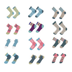 Fashionable winter sock set with pattern for Christmas in colourful modern style woolen knitted textile foot design comfort decoration warm clothes ornament element clothing cute accessory

