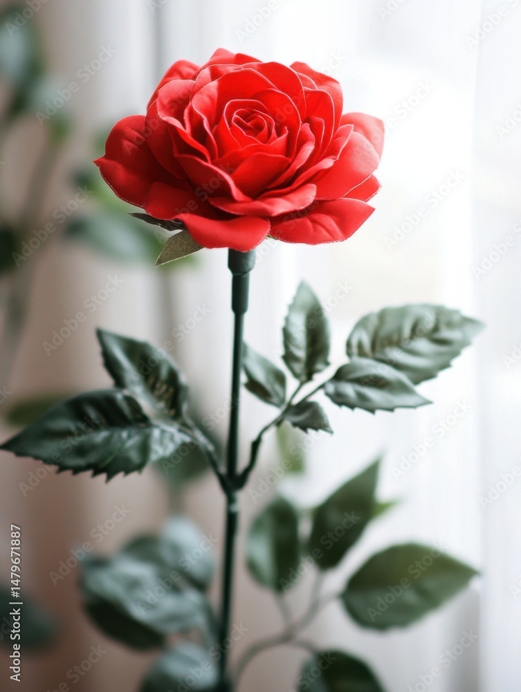 Poster elegant red rose close-up studio shot with soft lighting and shallow depth of field for romantic occ