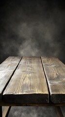 Close up Rustic Wooden Table with Grain and Texture on a Dark Background and Soft Lighting for Product Display and Mockups in a Studio Setting