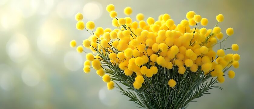 Yellow billy balls bouquet, blurred background