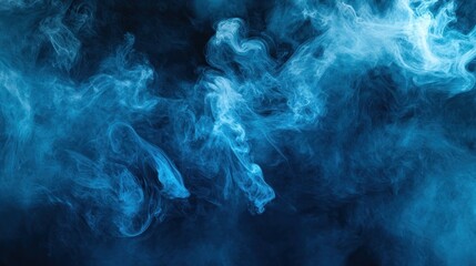 Abstract swirls of blue smoke on a dark background