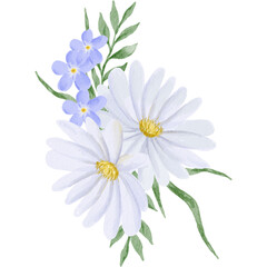 Fototapeta premium Arrangement of White Daisy Ornament Watercolor