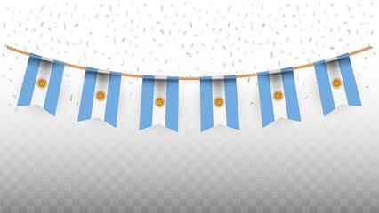 Vector illustration of the country flag of Argentina with confetti on transparent background. hanging flag for Independence Day celebration
