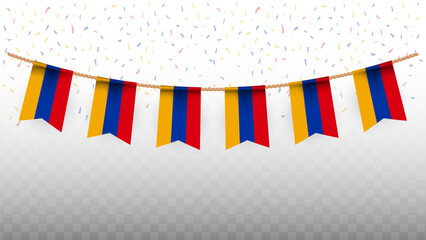 Vector illustration of the country flag of Armenia with confetti on transparent background. hanging flag for Independence Day celebration