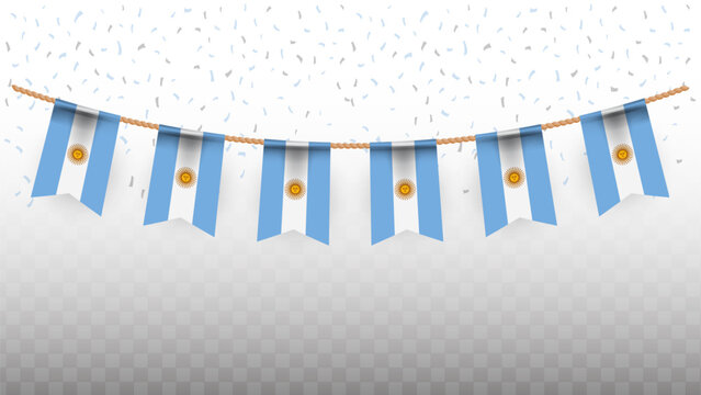 Vector illustration of the country flag of Argentina with confetti on transparent background. hanging flag for Independence Day celebration