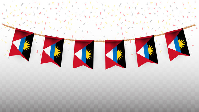 Vector illustration of the country flag of Antigua and Barbuda with confetti on transparent background. hanging flag for Independence Day celebration - Powered by Adobe