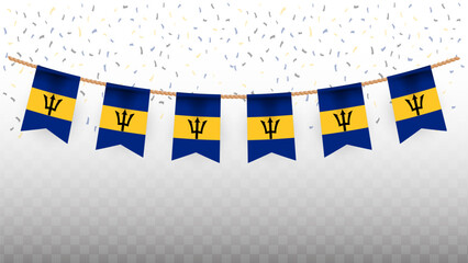 Vector illustration of the country flag of Barbados with confetti on transparent background. hanging flag for Independence Day celebration