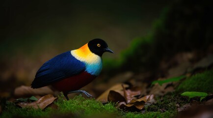 Fototapeta premium Colorful Gurney's Pitta bird in natural habitat.