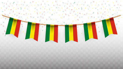 Vector illustration of the country flag of Bolivia with confetti on transparent background. hanging flag for Independence Day celebration