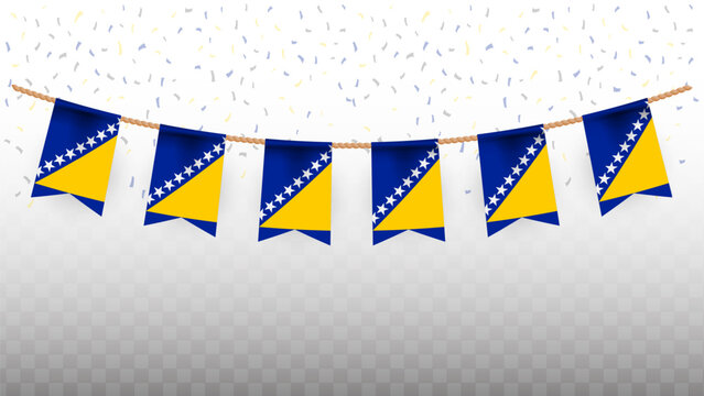 Vector illustration of the country flag of Bosnia-Herzegovina with confetti on transparent background. hanging flag for Independence Day celebration - Powered by Adobe