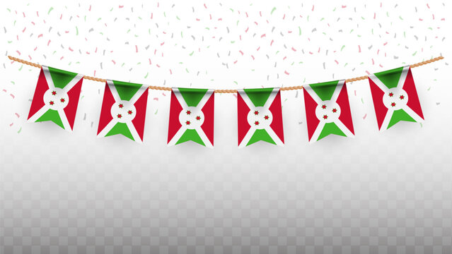 Vector illustration of the country flag of Burundi with confetti on transparent background. hanging flag for Independence Day celebration