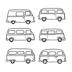 minimalist line art campervan design on white background