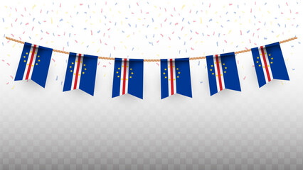 Vector illustration of the country flag of Cape Verde with confetti on transparent background. hanging flag for Independence Day celebration