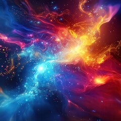 Obraz premium Abstract Cosmic Energy Flow with Vibrant Colors and Glowing Particles.
