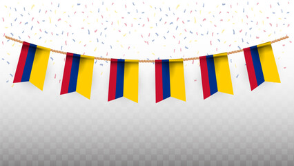 Vector illustration of the country flag of Colombia with confetti on transparent background. hanging flag for Independence Day celebration
