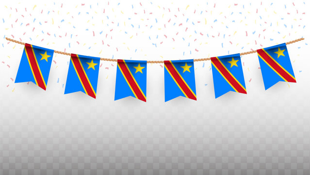 Vector illustration of the country flag of Democratic Republic of the Congo  with confetti on transparent background. hanging flag for Independence Day celebration
