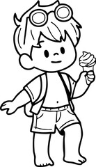 Cartoon Boys and girls Elements Travel to the sea Summer Character Illustration