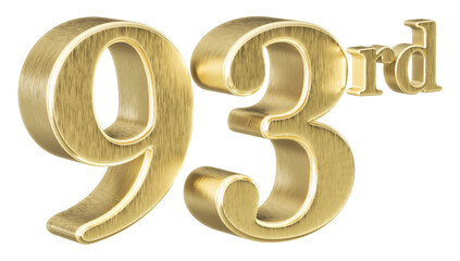 93rd Anniversary Golden Number 3D Illustration