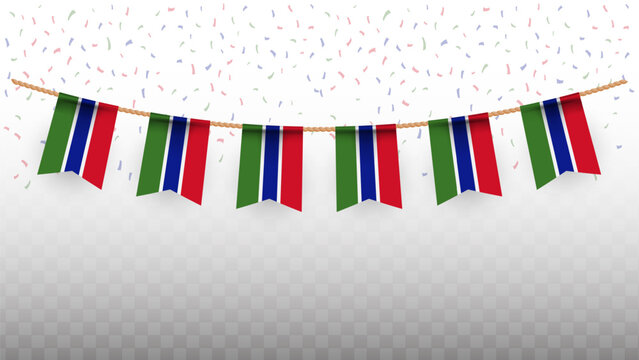 Vector illustration of the country flag of Gambia with confetti on transparent background. hanging flag for Independence Day celebration - Powered by Adobe