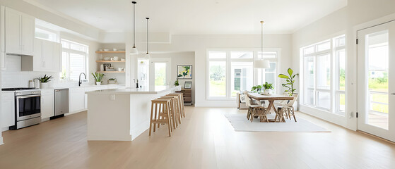 Fototapeta premium Bright Open Concept Kitchen Dining Area With Natural Light