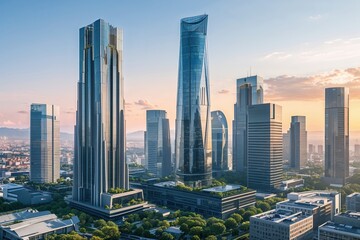 Obraz premium Modern Business Towers and Urban Architecture Shaping the City Skyline